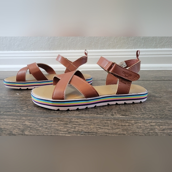 OSHKOSH B'Gosh Big Kid Girl Brown Rainbow Sandals Hook Loop Closure NWOT Size 2Y - Picture 3 of 6
